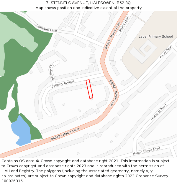7, STENNELS AVENUE, HALESOWEN, B62 8QJ: Location map and indicative extent of plot