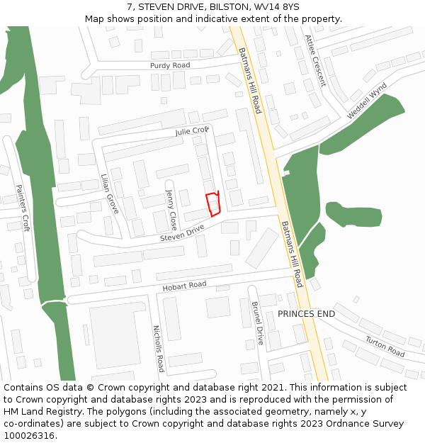 7, STEVEN DRIVE, BILSTON, WV14 8YS: Location map and indicative extent of plot