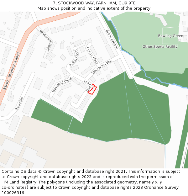 7, STOCKWOOD WAY, FARNHAM, GU9 9TE: Location map and indicative extent of plot