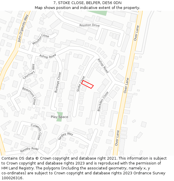 7, STOKE CLOSE, BELPER, DE56 0DN: Location map and indicative extent of plot