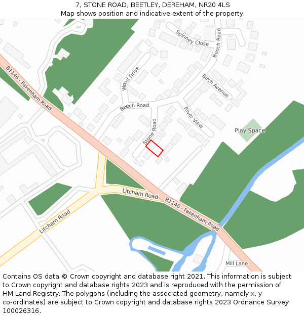 7, STONE ROAD, BEETLEY, DEREHAM, NR20 4LS: Location map and indicative extent of plot