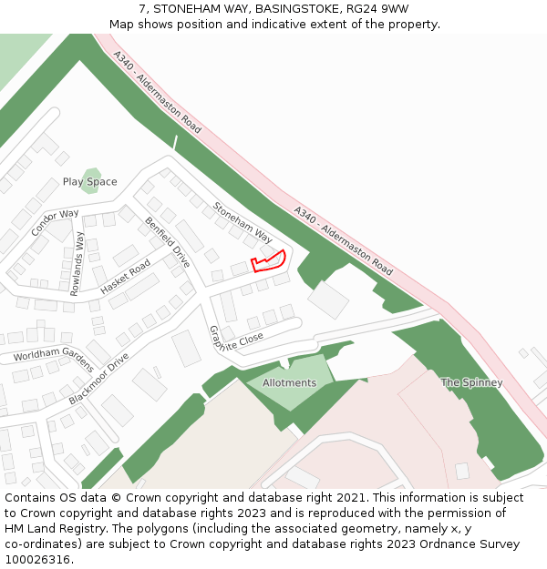 7, STONEHAM WAY, BASINGSTOKE, RG24 9WW: Location map and indicative extent of plot