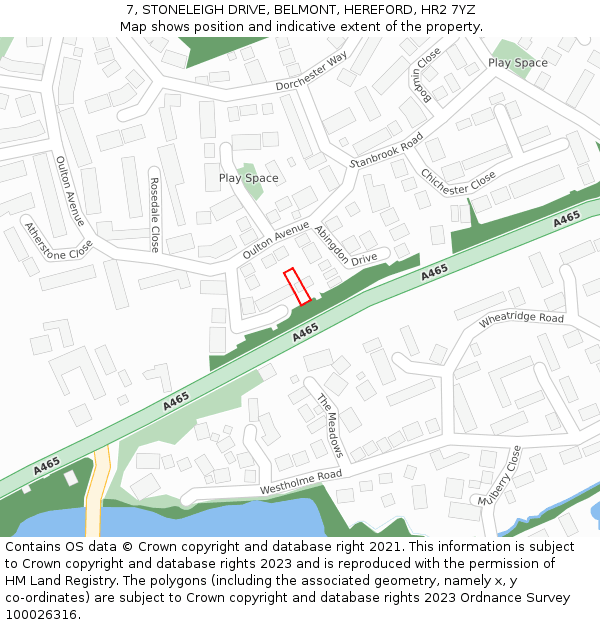 7, STONELEIGH DRIVE, BELMONT, HEREFORD, HR2 7YZ: Location map and indicative extent of plot