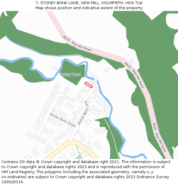 7, STONEY BANK LANE, NEW MILL, HOLMFIRTH, HD9 7LW: Location map and indicative extent of plot
