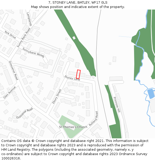 7, STONEY LANE, BATLEY, WF17 0LS: Location map and indicative extent of plot