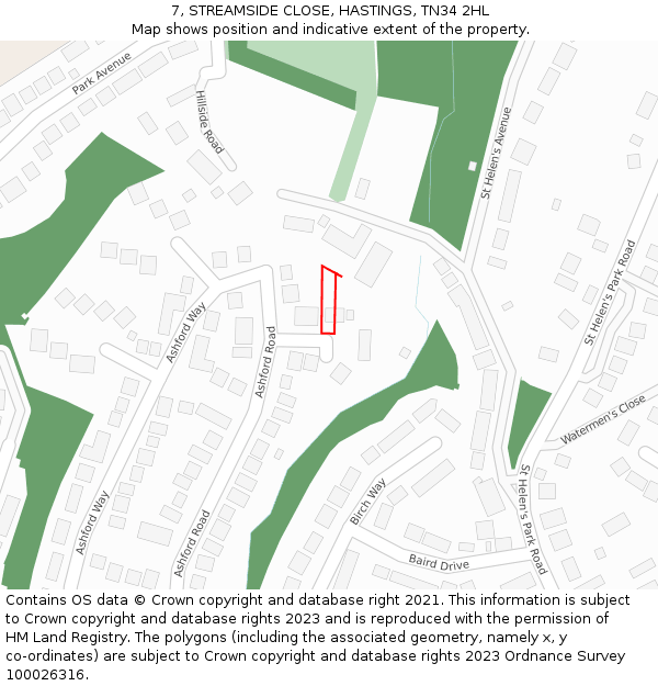 7, STREAMSIDE CLOSE, HASTINGS, TN34 2HL: Location map and indicative extent of plot