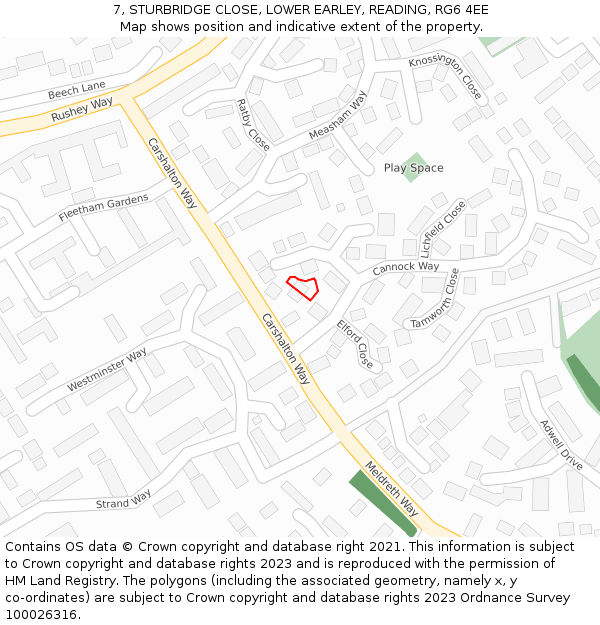 7, STURBRIDGE CLOSE, LOWER EARLEY, READING, RG6 4EE: Location map and indicative extent of plot