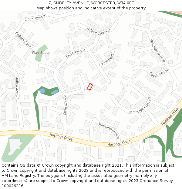 7, SUDELEY AVENUE, WORCESTER, WR4 0EE: Location map and indicative extent of plot