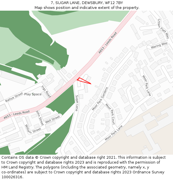 7, SUGAR LANE, DEWSBURY, WF12 7BY: Location map and indicative extent of plot