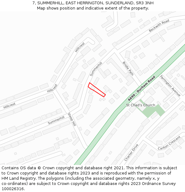 7, SUMMERHILL, EAST HERRINGTON, SUNDERLAND, SR3 3NH: Location map and indicative extent of plot