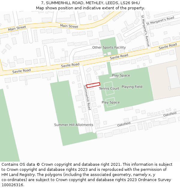 7, SUMMERHILL ROAD, METHLEY, LEEDS, LS26 9HU: Location map and indicative extent of plot