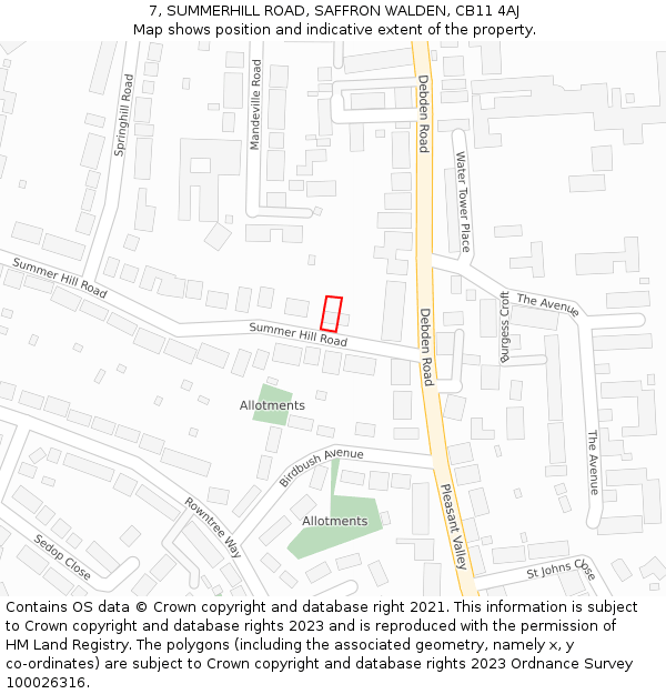7, SUMMERHILL ROAD, SAFFRON WALDEN, CB11 4AJ: Location map and indicative extent of plot
