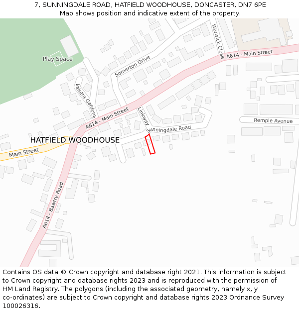 7, SUNNINGDALE ROAD, HATFIELD WOODHOUSE, DONCASTER, DN7 6PE: Location map and indicative extent of plot