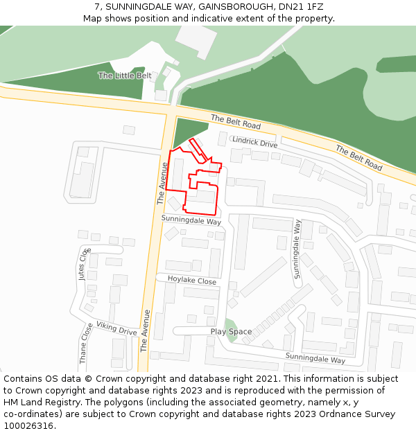7, SUNNINGDALE WAY, GAINSBOROUGH, DN21 1FZ: Location map and indicative extent of plot