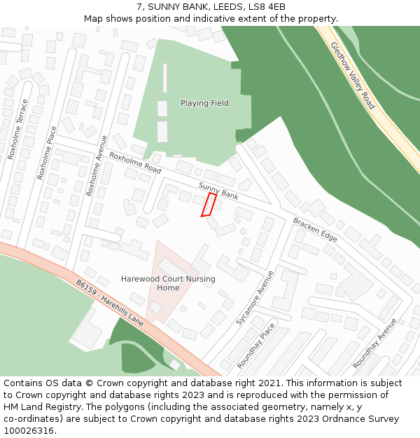 7, SUNNY BANK, LEEDS, LS8 4EB: Location map and indicative extent of plot