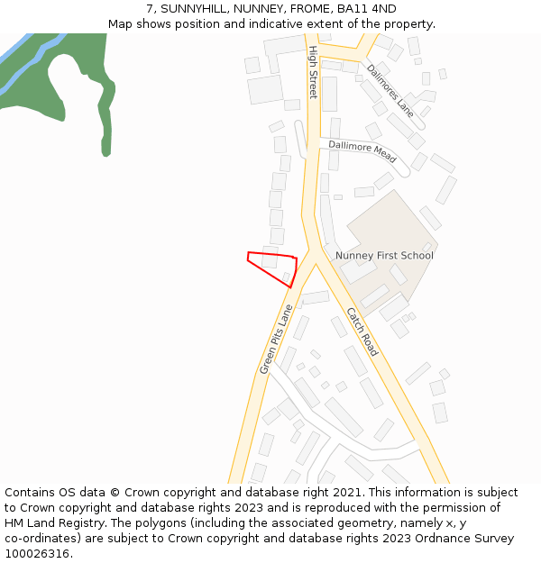 7, SUNNYHILL, NUNNEY, FROME, BA11 4ND: Location map and indicative extent of plot