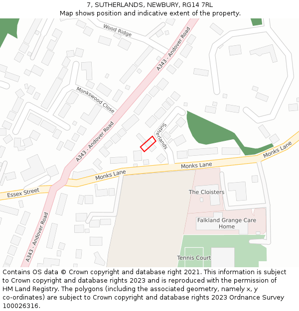 7, SUTHERLANDS, NEWBURY, RG14 7RL: Location map and indicative extent of plot