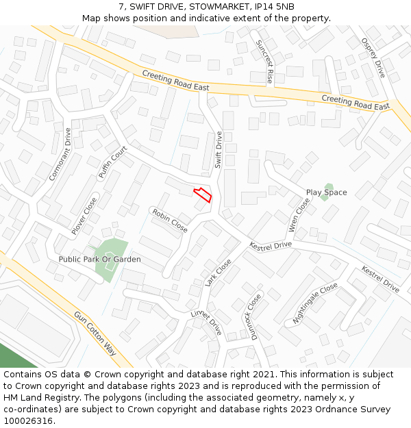 7, SWIFT DRIVE, STOWMARKET, IP14 5NB: Location map and indicative extent of plot