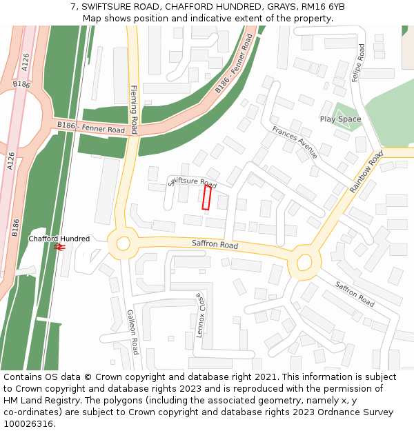 7, SWIFTSURE ROAD, CHAFFORD HUNDRED, GRAYS, RM16 6YB: Location map and indicative extent of plot