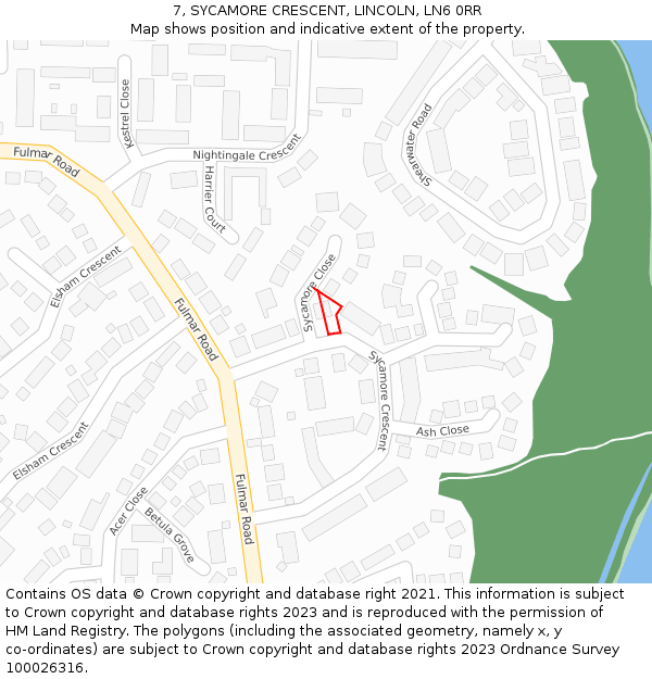 7, SYCAMORE CRESCENT, LINCOLN, LN6 0RR: Location map and indicative extent of plot