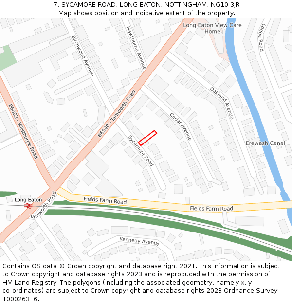 7, SYCAMORE ROAD, LONG EATON, NOTTINGHAM, NG10 3JR: Location map and indicative extent of plot