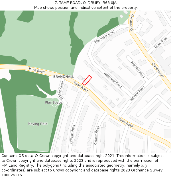 7, TAME ROAD, OLDBURY, B68 0JA: Location map and indicative extent of plot