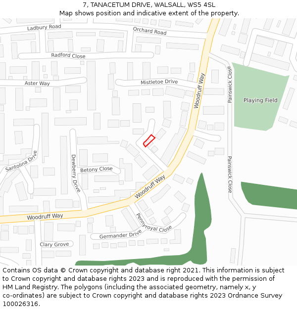 7, TANACETUM DRIVE, WALSALL, WS5 4SL: Location map and indicative extent of plot