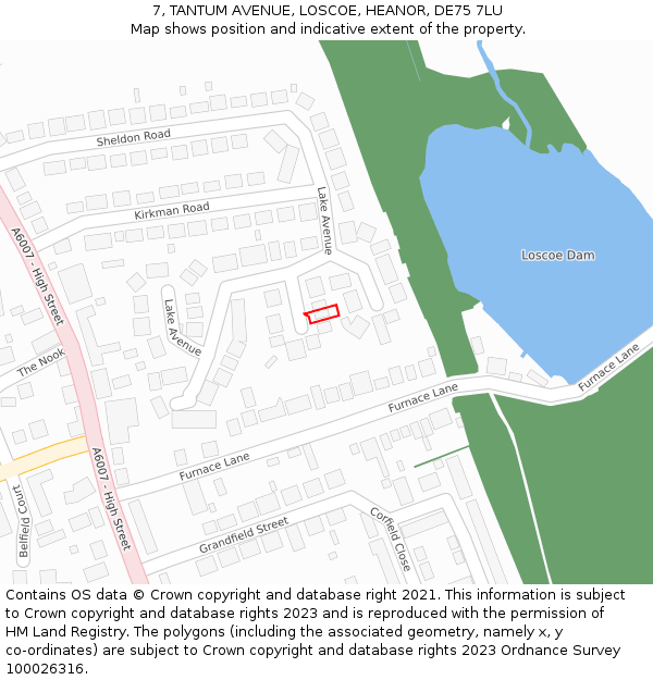 7, TANTUM AVENUE, LOSCOE, HEANOR, DE75 7LU: Location map and indicative extent of plot