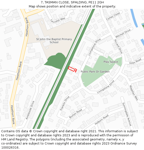 7, TASMAN CLOSE, SPALDING, PE11 2GH: Location map and indicative extent of plot