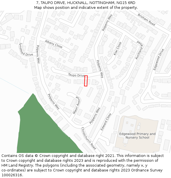 7, TAUPO DRIVE, HUCKNALL, NOTTINGHAM, NG15 6RD: Location map and indicative extent of plot