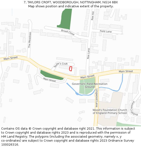 7, TAYLORS CROFT, WOODBOROUGH, NOTTINGHAM, NG14 6BX: Location map and indicative extent of plot