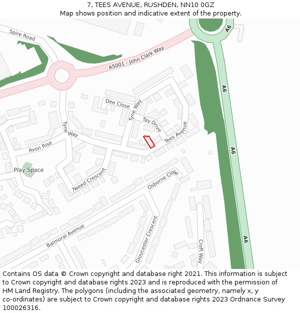 7, TEES AVENUE, RUSHDEN, NN10 0GZ: Location map and indicative extent of plot