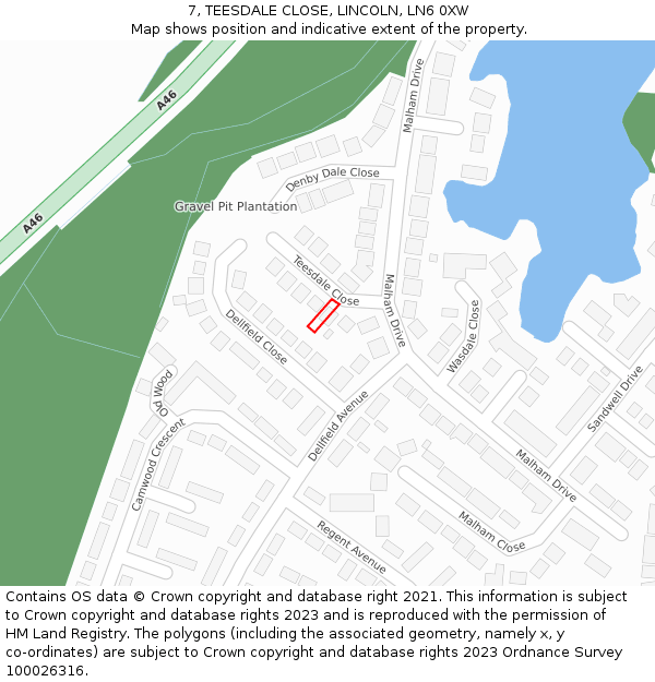 7, TEESDALE CLOSE, LINCOLN, LN6 0XW: Location map and indicative extent of plot