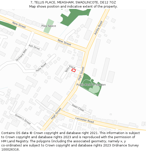 7, TELLIS PLACE, MEASHAM, SWADLINCOTE, DE12 7GZ: Location map and indicative extent of plot