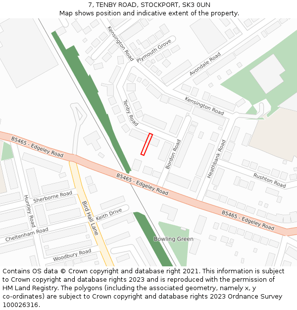 7, TENBY ROAD, STOCKPORT, SK3 0UN: Location map and indicative extent of plot