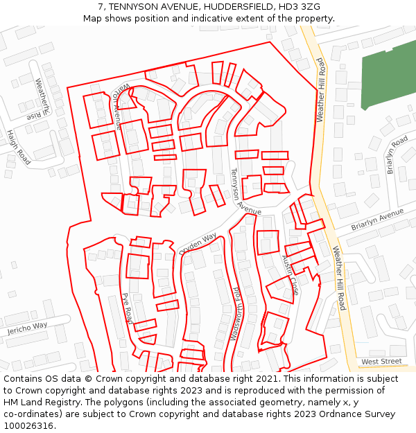 7, TENNYSON AVENUE, HUDDERSFIELD, HD3 3ZG: Location map and indicative extent of plot
