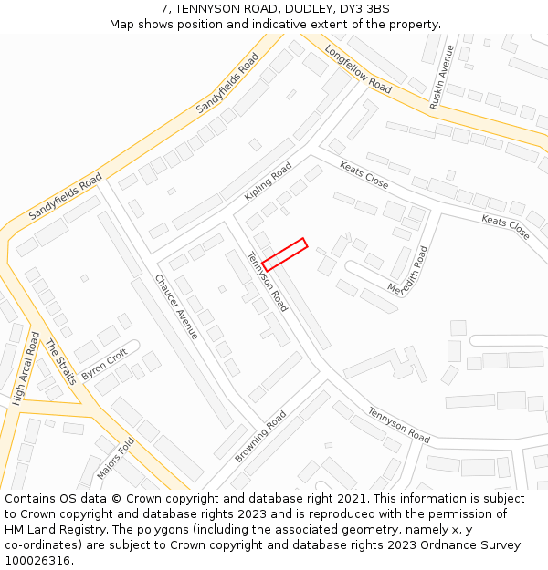 7, TENNYSON ROAD, DUDLEY, DY3 3BS: Location map and indicative extent of plot