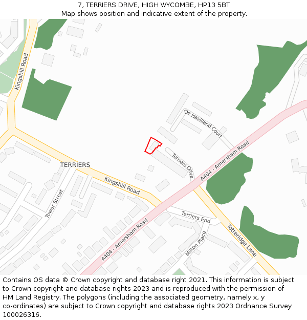 7, TERRIERS DRIVE, HIGH WYCOMBE, HP13 5BT: Location map and indicative extent of plot