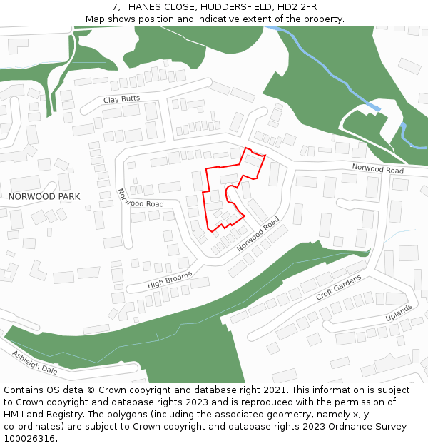 7, THANES CLOSE, HUDDERSFIELD, HD2 2FR: Location map and indicative extent of plot