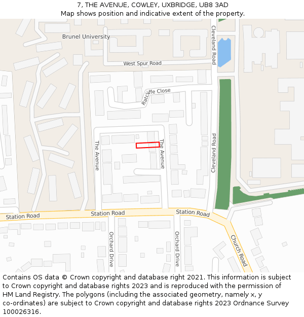 7, THE AVENUE, COWLEY, UXBRIDGE, UB8 3AD: Location map and indicative extent of plot