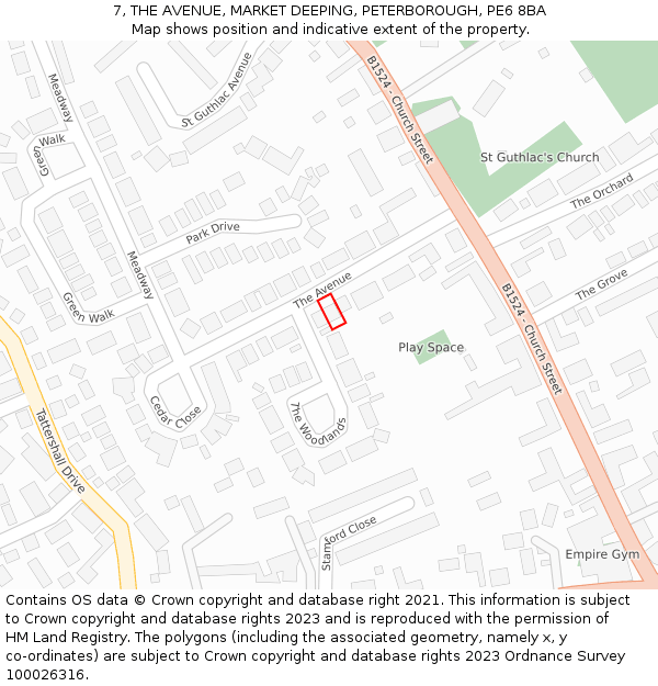 7, THE AVENUE, MARKET DEEPING, PETERBOROUGH, PE6 8BA: Location map and indicative extent of plot