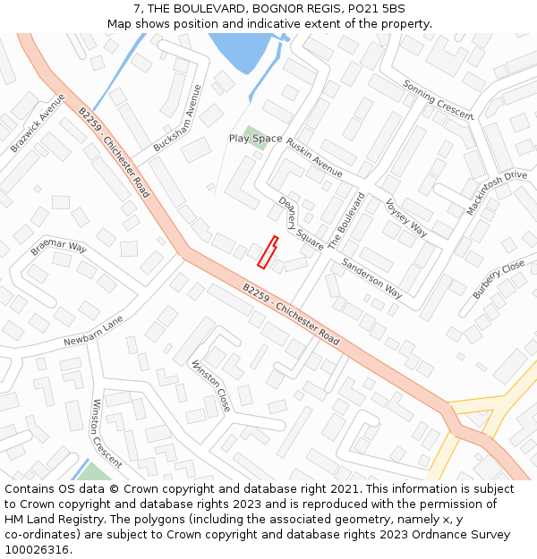 7, THE BOULEVARD, BOGNOR REGIS, PO21 5BS: Location map and indicative extent of plot