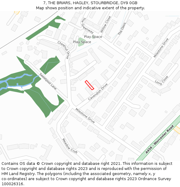 7, THE BRIARS, HAGLEY, STOURBRIDGE, DY9 0GB: Location map and indicative extent of plot