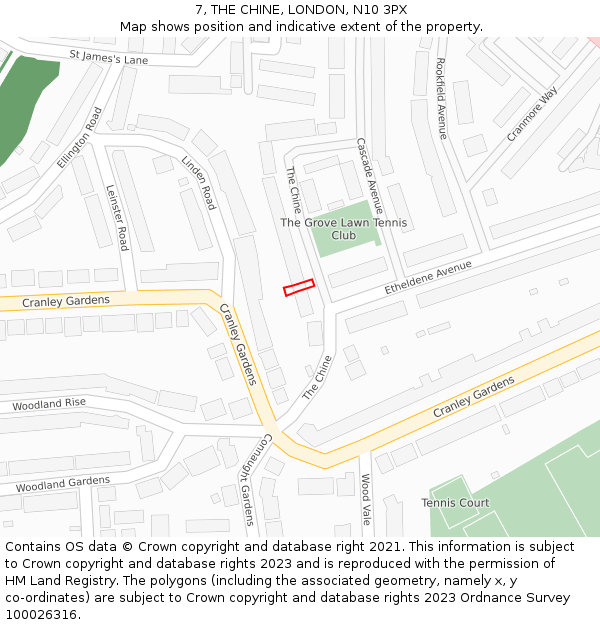 7, THE CHINE, LONDON, N10 3PX: Location map and indicative extent of plot