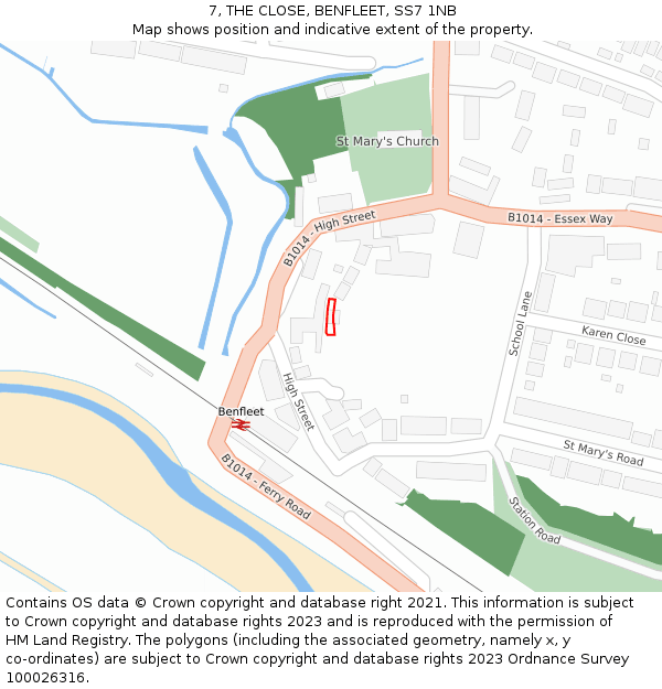 7, THE CLOSE, BENFLEET, SS7 1NB: Location map and indicative extent of plot