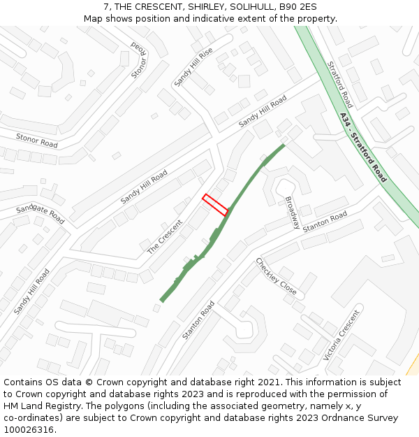 7, THE CRESCENT, SHIRLEY, SOLIHULL, B90 2ES: Location map and indicative extent of plot