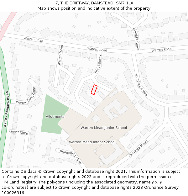 7, THE DRIFTWAY, BANSTEAD, SM7 1LX: Location map and indicative extent of plot