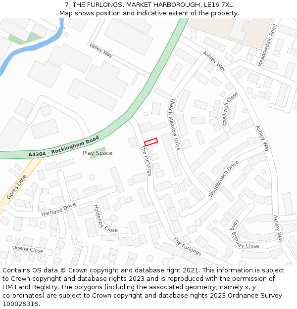 7, THE FURLONGS, MARKET HARBOROUGH, LE16 7XL: Location map and indicative extent of plot
