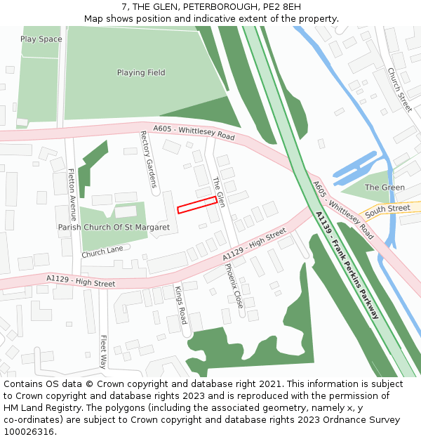 7, THE GLEN, PETERBOROUGH, PE2 8EH: Location map and indicative extent of plot
