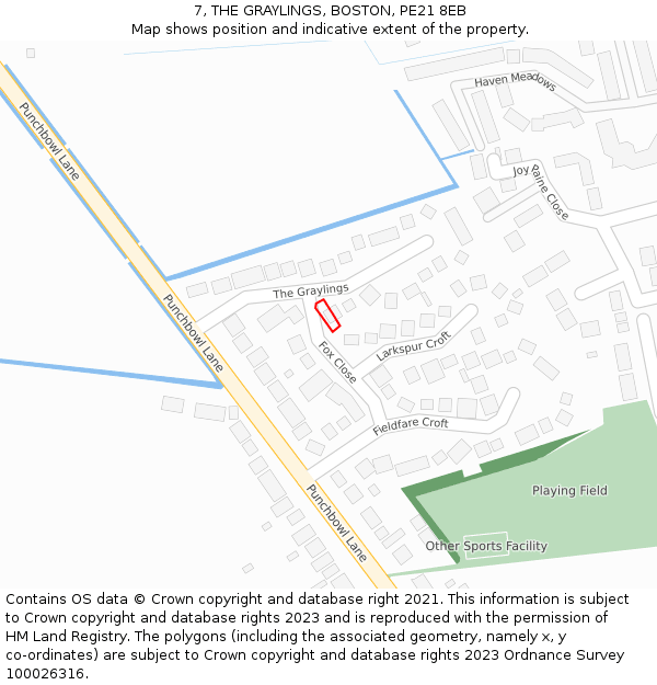 7, THE GRAYLINGS, BOSTON, PE21 8EB: Location map and indicative extent of plot